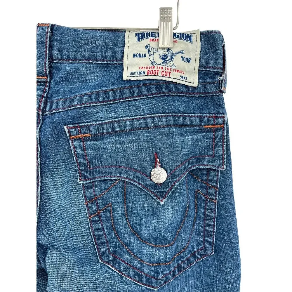 True Religion Bootcut Jeans Flap Pocket Tag reads size 33 waist measures 36